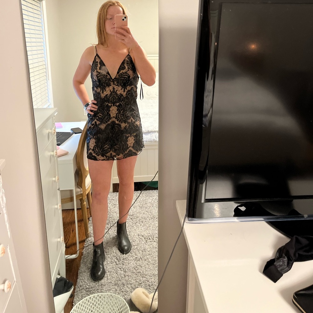 Free People Night Shimmer Black Mini Dress